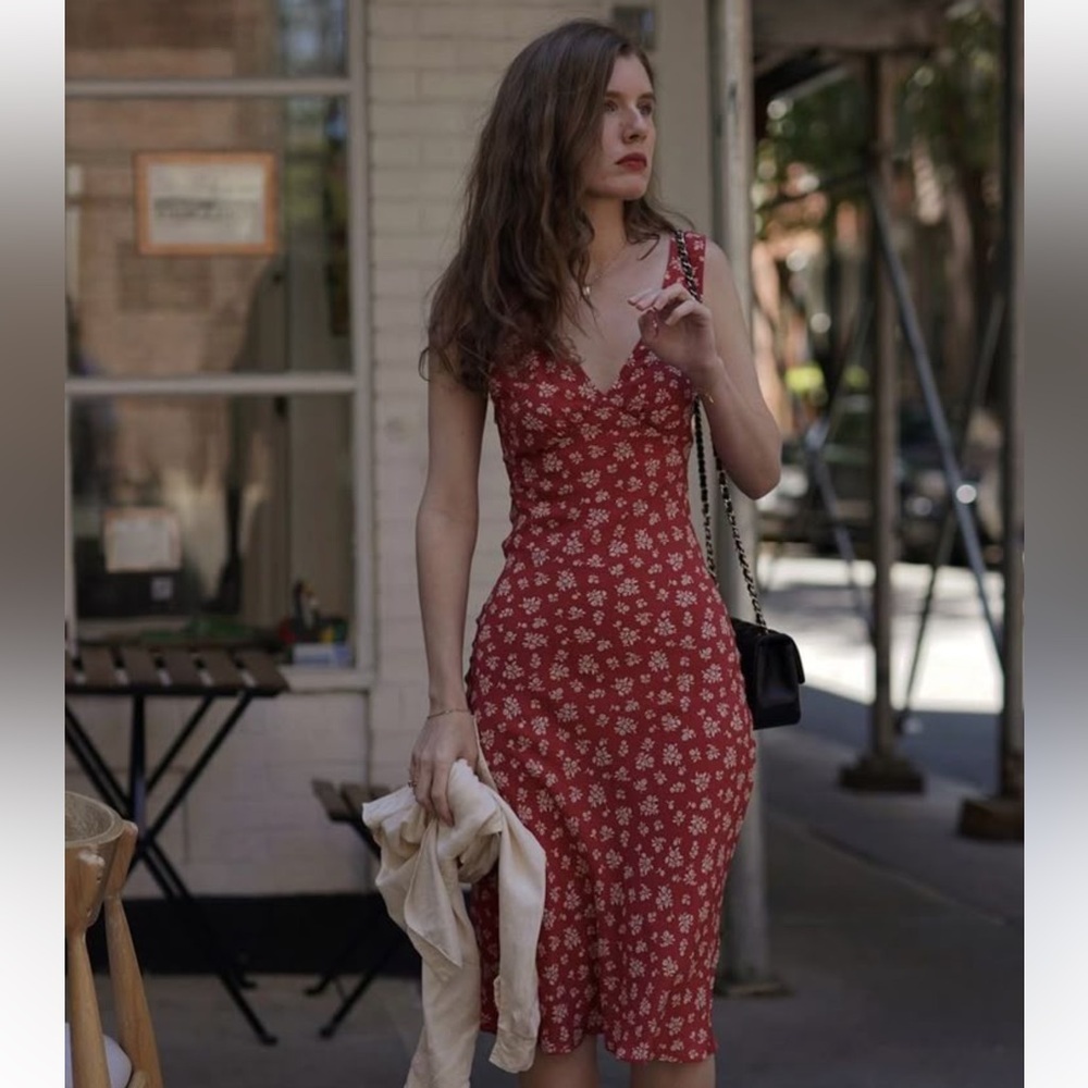Realisation Par Stephanie Floral Red Midi Dress